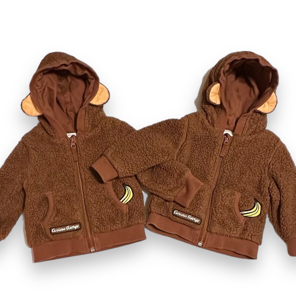 🍌 RARE Hard to Find Curious George Sherpa Hoodie by Hanna Andersson 6-12 mo 🍌